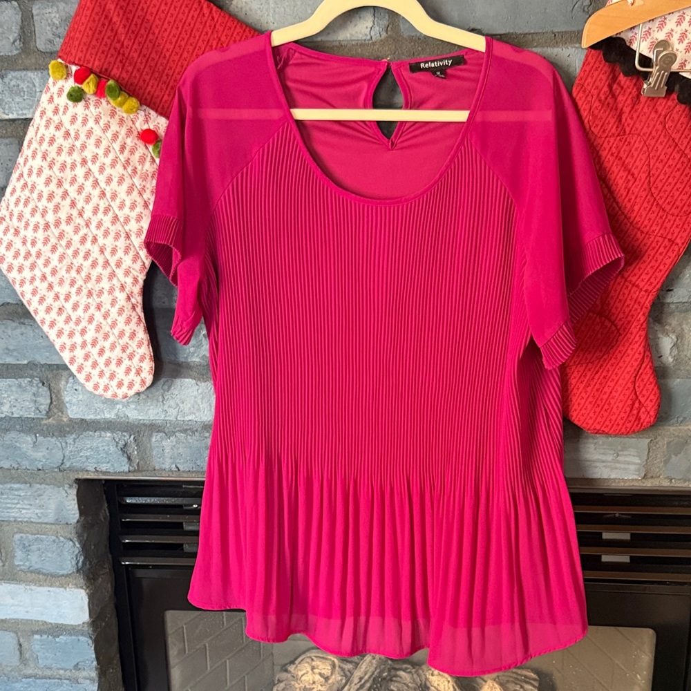 Relativity Fuchsia Pleated Blouse